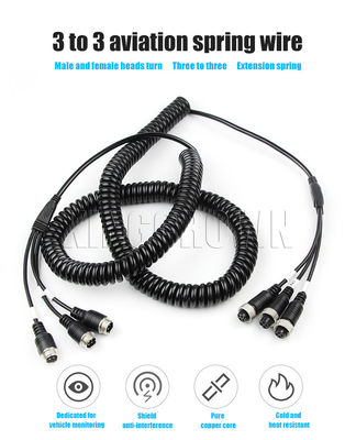 Cavo AV a spirale con splitter a 4 pin, cavo a molla per rimorchio in nylon, adattatore con spina aeronautica in rame per applicazioni di alimentazione