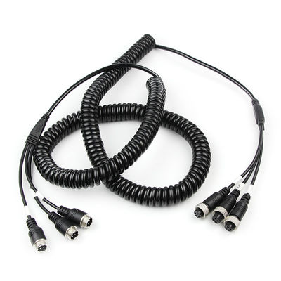 Cavo AV a spirale con splitter a 4 pin, cavo a molla per rimorchio in nylon, adattatore con spina aeronautica in rame per applicazioni di alimentazione