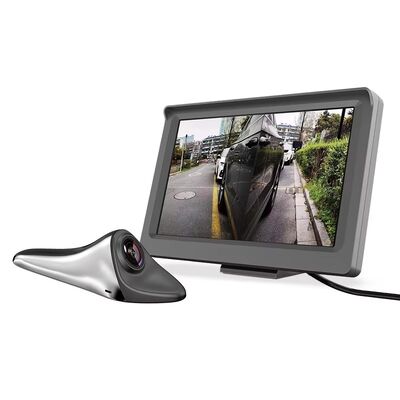 Sistema di monitoraggio degli angoli ciechi a doppio schermo da 5 pollici con telecamere di visione laterale a pinna di squalo e kit telecamera di sicurezza con attivazione degli indicatori di direzione