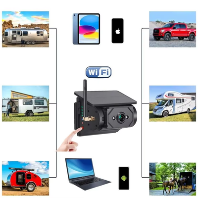 Telecamera per auto wireless solare Wi-Fi, trasmissione 100m, telecamera posteriore per autobus, furgone, camion, camper, camion e tutti i modelli di veicoli