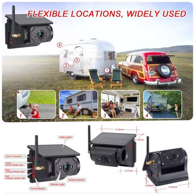 Telecamera per auto wireless solare Wi-Fi, trasmissione 100m, telecamera posteriore per autobus, furgone, camion, camper, camion e tutti i modelli di veicoli