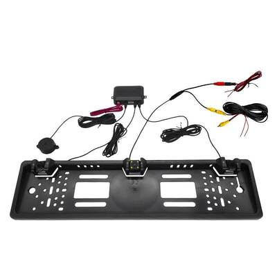 European License Plate Frame Backup Camera 4 LED Lights Rear View Camera Integrated Reversing Radar Parking Sensor System